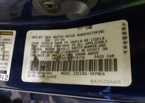 2005 Toyota Corolla Ce/Le/S from USA, damaged, VIN 1NXBR30E35Z376716